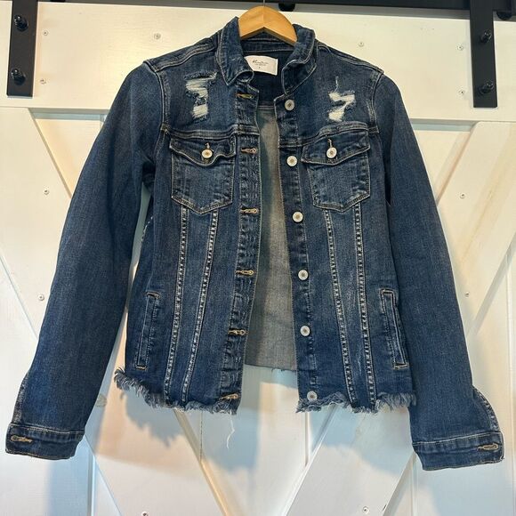 KANCAN DISTRESSED FRAYED DENIM JEAN JACKET - Picture 5 of 8